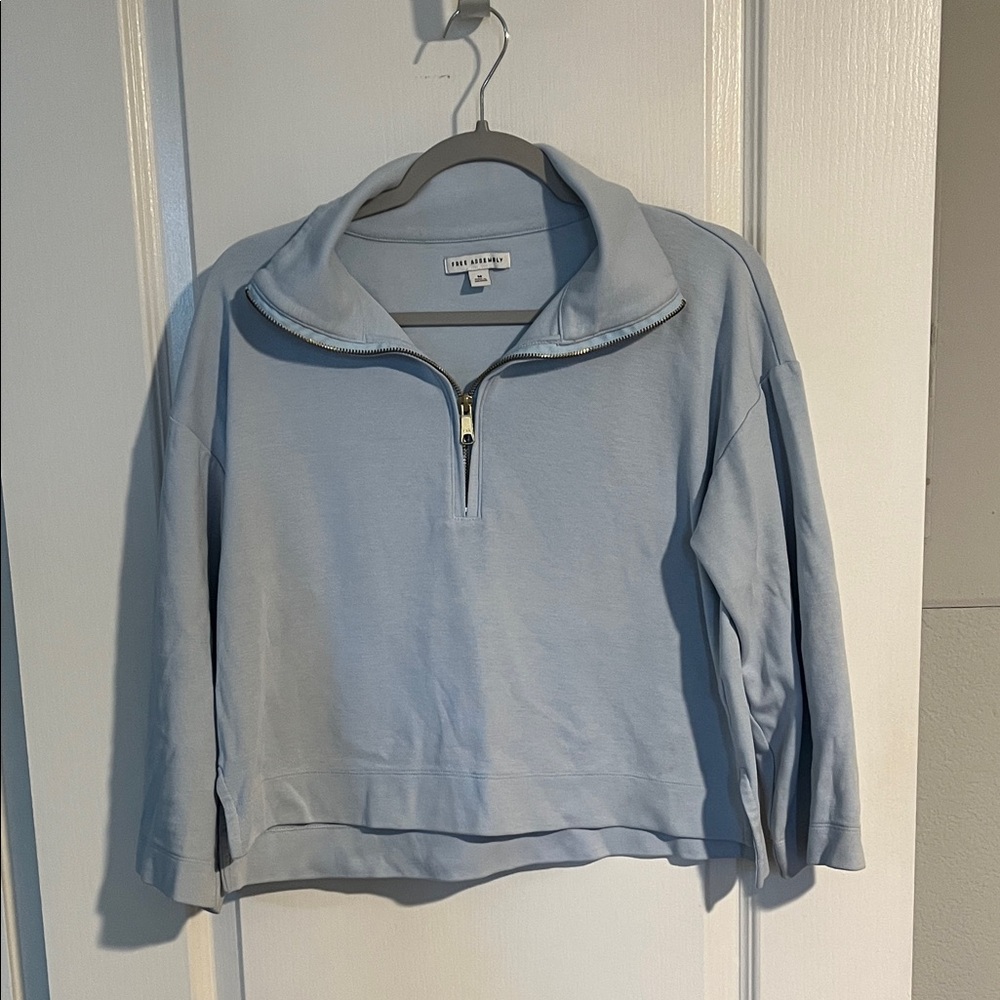 Free Assembly Soft Blue Quarter-Zip Cropped Pullover